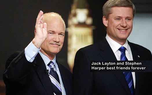 NDP leader Jack Layton and Prime Minister Stephen Harper smiling together