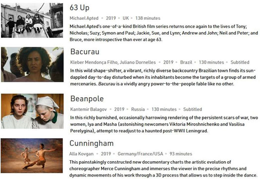 63 Up, Bacarau, Beanpole and Cunningham screen simultaneously at NYFF57 and VIFF 2019