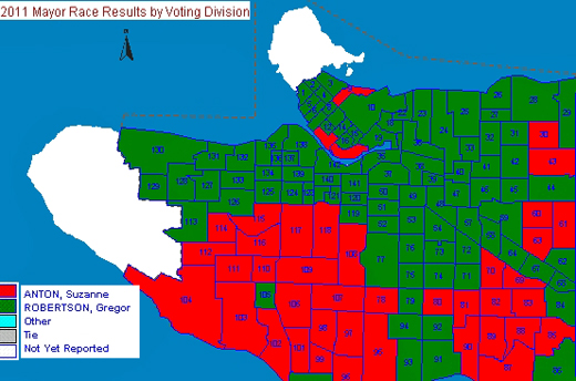 2011 Mayoralty Race Vancouver Voting Map
