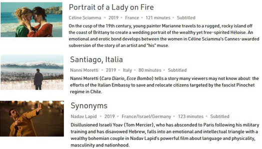 Portrait of a Lady on Fire, Santiago Italia and Synonyms screen simultaneously at NYFF57 and VIFF 2019