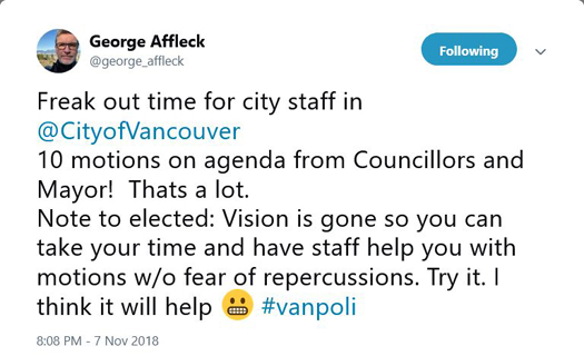 Retired Vancouver City Councillor George Affleck suggests new Council slow down