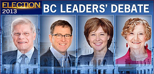 BC Leaders' Debate 2013, televised province-wide tonight, 6:30pm-8pm