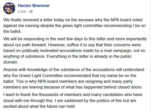 Hector Bremner | The NPA posts a letter explaining why