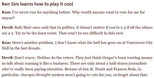 The Devil gives advice to Mayoral candidates in the 2018 Vancouver municipal election