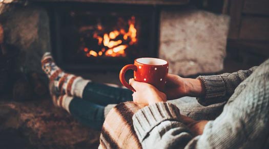 Christmas cocoa before the fire