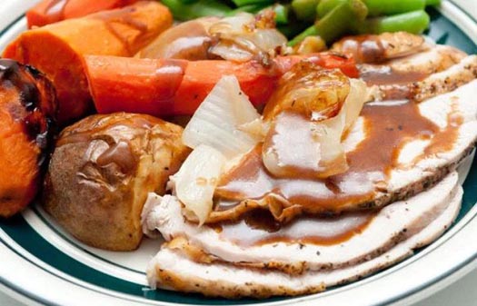 A roast turkey dinner served on Christmas Day
