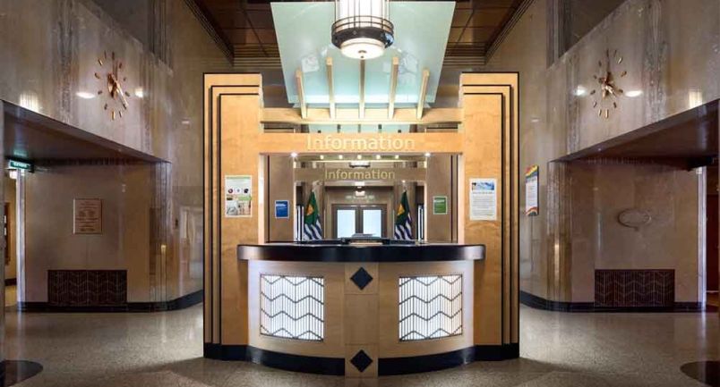 The reception and information desk at Vancouver City Hall