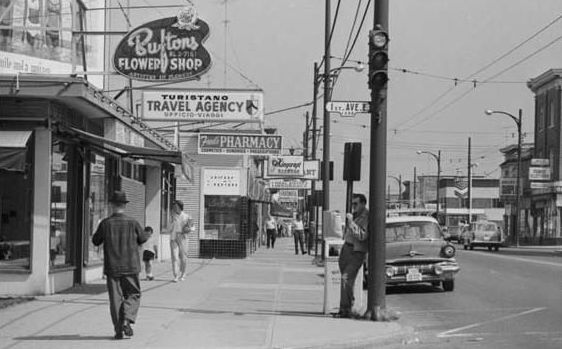 Vancouver's Commercial Drive at East 1st Avenue, 1950s