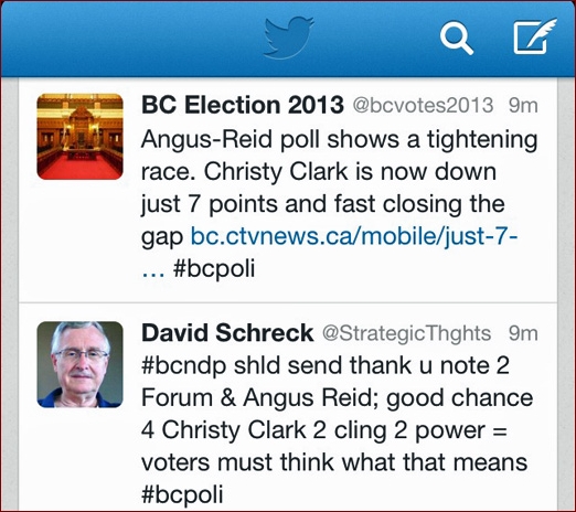 Pundit David Schreck tweets on BC Election