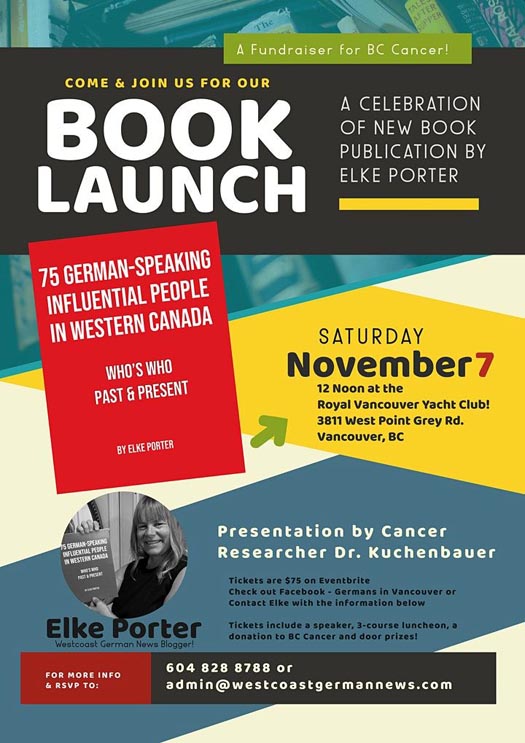 Elke Porter's book launch at the Royal Vancouver Yacht Club on Saturday, November 7, 2020