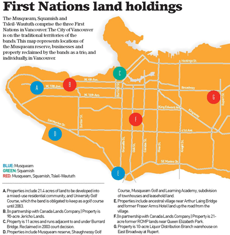 Vancouver properties owned by First Nations - Musqueam, Squamish & Tsleil-Waututh - peoples that are set for development over the next four years