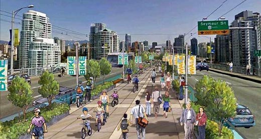 Proposed Granville Street bridge pedestrian and bike lanes, as imagined by Vision Vancouver