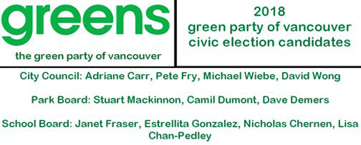 The Green Party of Vancouver 2018 candidates for civic office