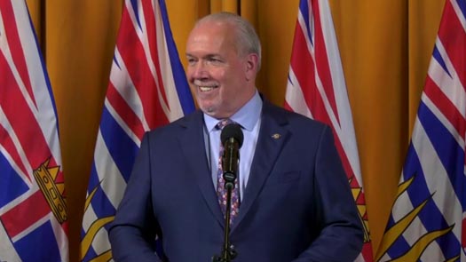 British Columbia Premier John Horgan smiling during 2020 swearing in ceremony