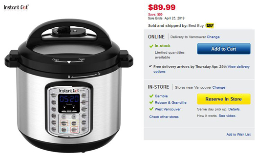 Instant Pot, with a sous vide function, on sale at Best Buy