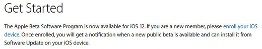 Apple's iOS 12 Beta "Getting Started"