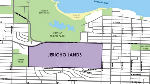 A map of the future Jericho Lands development, in the Point Grey neighbourhood of Vancouver
