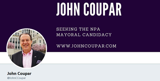 John Coupar, Seeking the Vancouver Non-Partisan Association (NPA) Mayoral Nomination