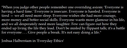 Joshua Halberstam, author of Everyday Ethics. "It's not easy doing a life."