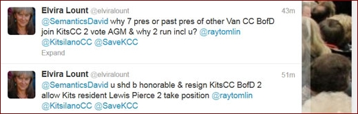 Kitsilano Community Centre AGM fallout, Elvira Lount's Twitter dialogue with David Sexton