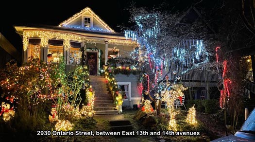 Guide to Holiday Lights Display 2020 | 2930 Ontario Street, between East 13th and 14th avenues | Vancouver