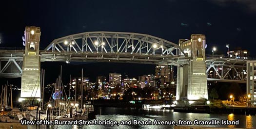 Guide to Holiday Lights Display 2020 | Photo of the Burrard Street bridge, and Beach Avenue, taken from Granville Island | Vancouver
