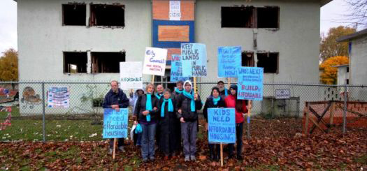 Little Mountain rally in Vancouver in support of providing social housing on Litte Mountain site