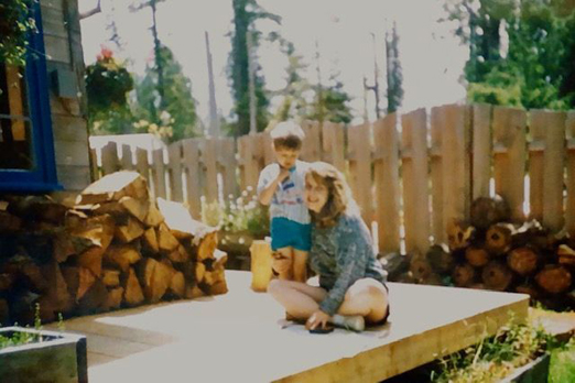 Lori and her son Darren, August of 1998, at our Chesterman Beach cabin near Tofino