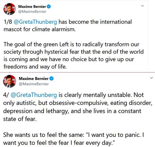 People's Party of Canada leader Maxime Bernier on climate change activist Greta Thunberg