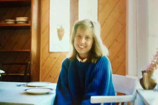 Megan Tomlin, age 11, photo taken at the cabin where she, her brother Jude, and Lori (and her son, Darren) stayed in August, 1988