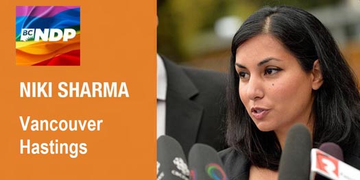 Niki Sharma, BC NDP candidate in the British Columbia provincial riding of Vancouver Hastings
