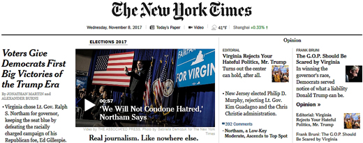 New York Times headlines signally a rejection of the era of Trump