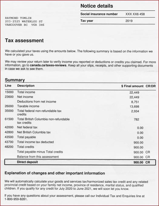 Raymond Tomlin's 2019 tax return