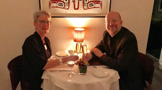 Shirley Ross and Bill Tieleman celebrate their 25th wedding anniversary at Bishops Restaurant
