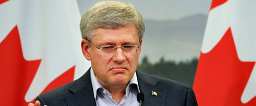 Stephen Harper frowns at the prospect of losing power