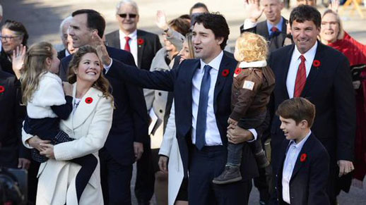 Justin Trudeau and his family at the inauguration of his government