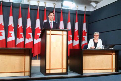 Prime Minister-designate Justin Trudeau holds a press conference in the Parliamentary Press Theatre, the first such press conference in eight years