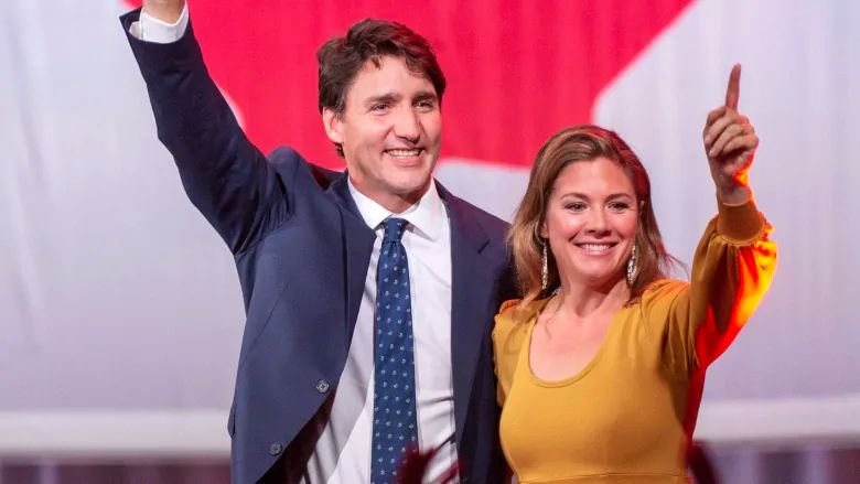 Justin Trudeau and his wife Sophie Gregoire celebrate the 2019 Canadian Liberal Party victory 
