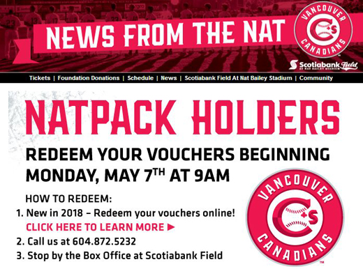 Monday, May 7th is the day to order your tickets for the 2018 Vancouver Canadians baseball season