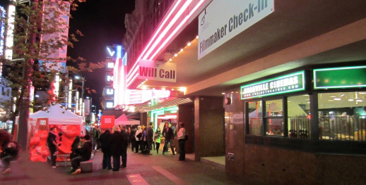 Vancouver International Film Festival outside the Empire Granville 7 at night