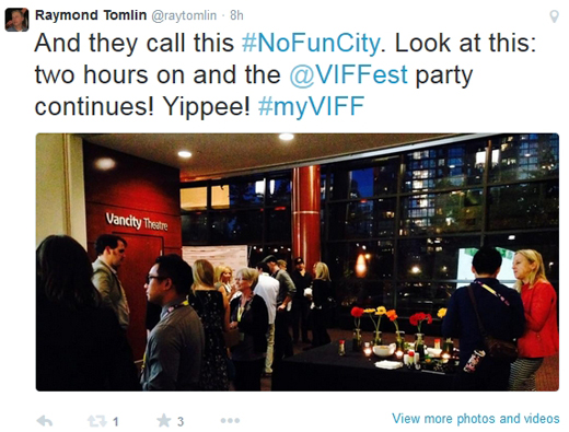 2014 Vancouver International Film Festival party tweet
