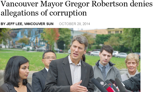 Vision Vancouver Mayor Gregor Robertson Denies Allegations of Corruption