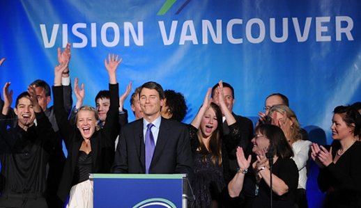 Vision Vancouver wins a second majority term in 2011