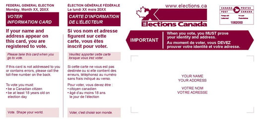 2015 Canadian Federal election, Voting Day, October 19th, Voter Card