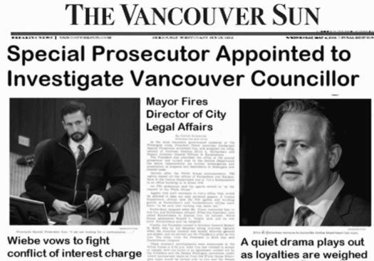 Faux Vancouver Sun headlines involving Vancouver City Councillor Michael Wiebe