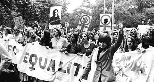 Women march for equality in the 1970s, as part of the Women's Liberation Movement